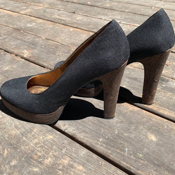 Nine West Black Cork Heels 10M - Picture 5 of 8